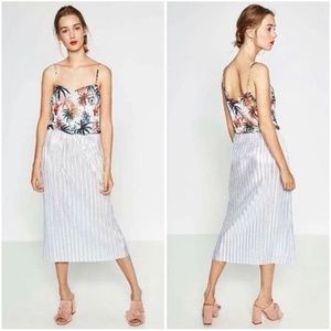 Zara Trafaluc Silver Tropical Print Dress